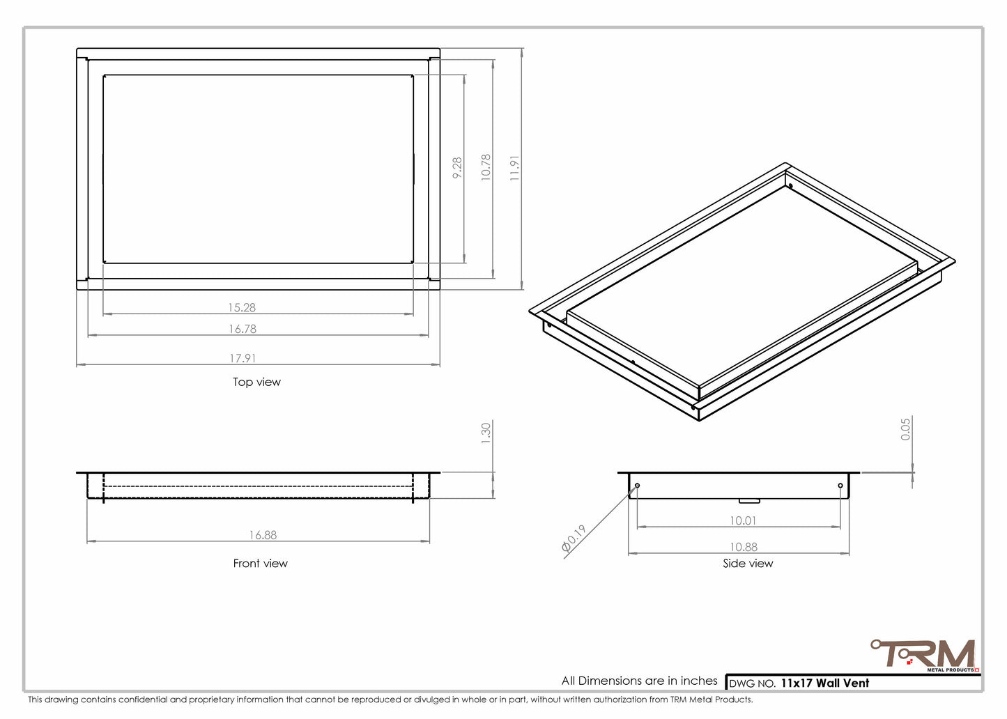 11x17 - Wall Vent - Modern Vent Cover -  Return Air Vent - TRM Metal  17x11