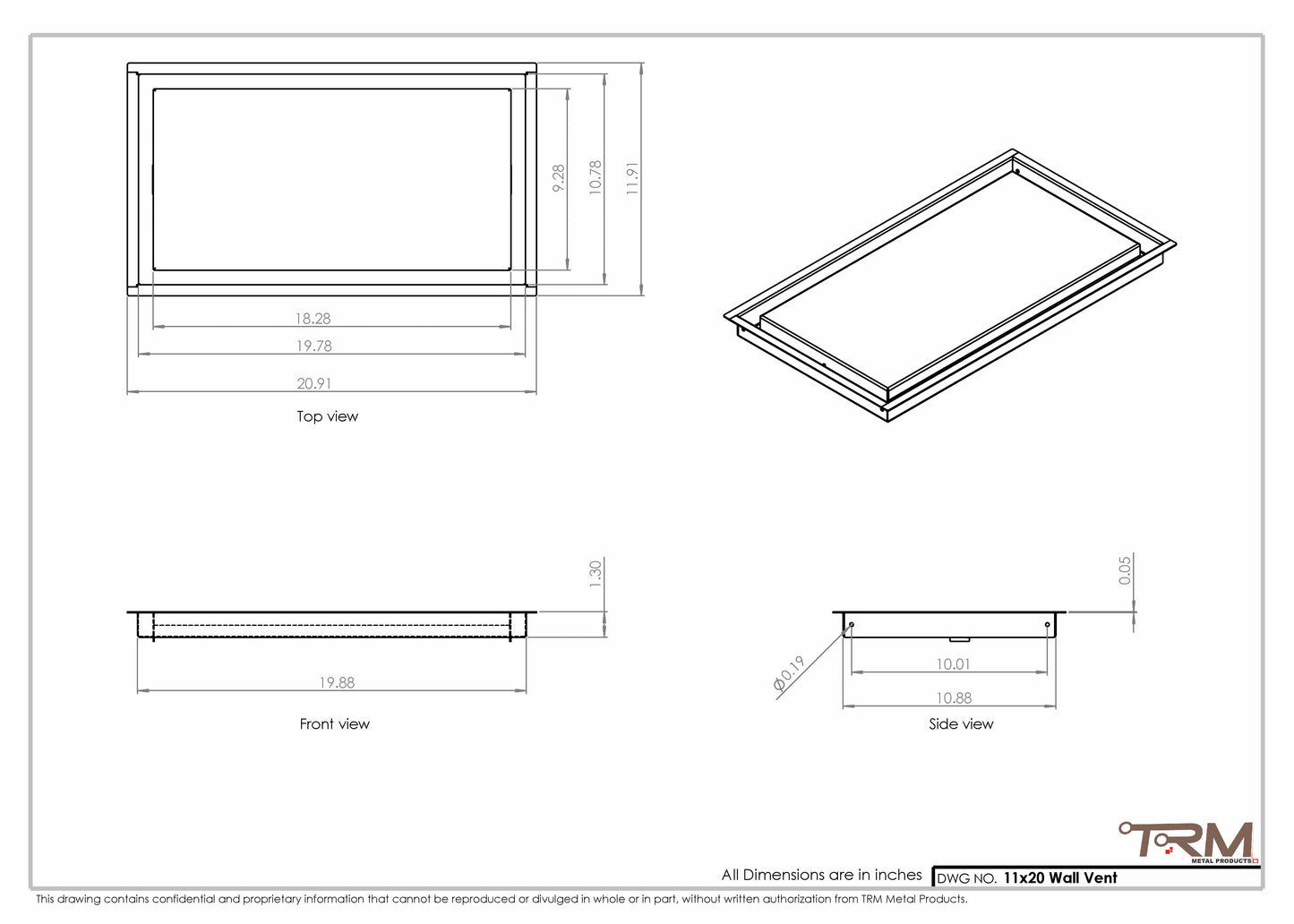 11x20 - Wall Vent - Modern Vent Cover -  Return Air Vent - TRM Metal  20x11