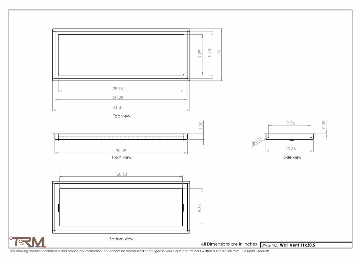 11x30.5 - Wall Vent - Modern Vent Cover -  Return Air Vent - TRM Metal  30.5x11