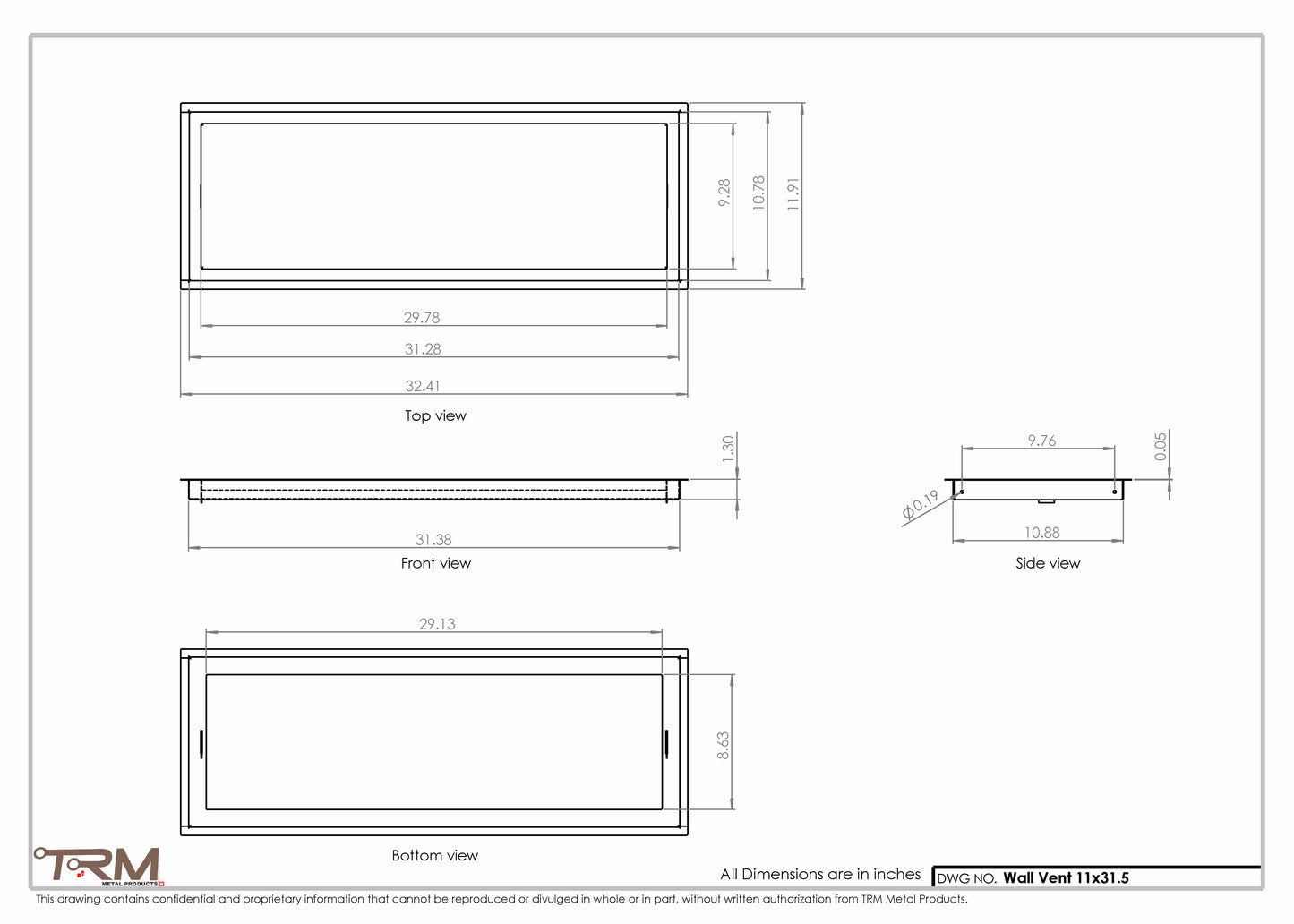 11x31.5 - Wall Vent - Modern Vent Cover -  Return Air Vent - TRM Metal  31.5x11