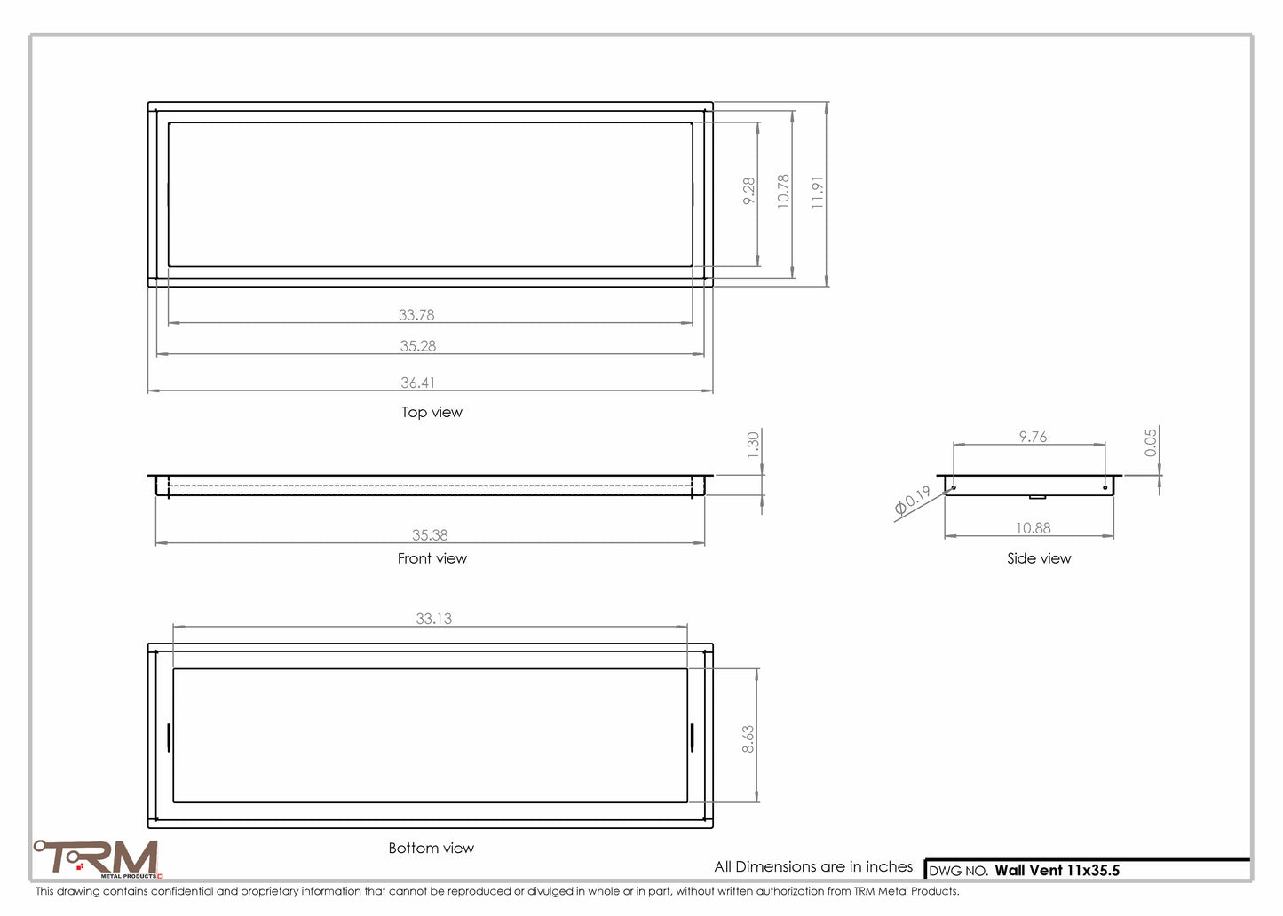 11x35.5 - Wall Vent - Modern Vent Cover -  Return Air Vent - TRM Metal  35.5x11