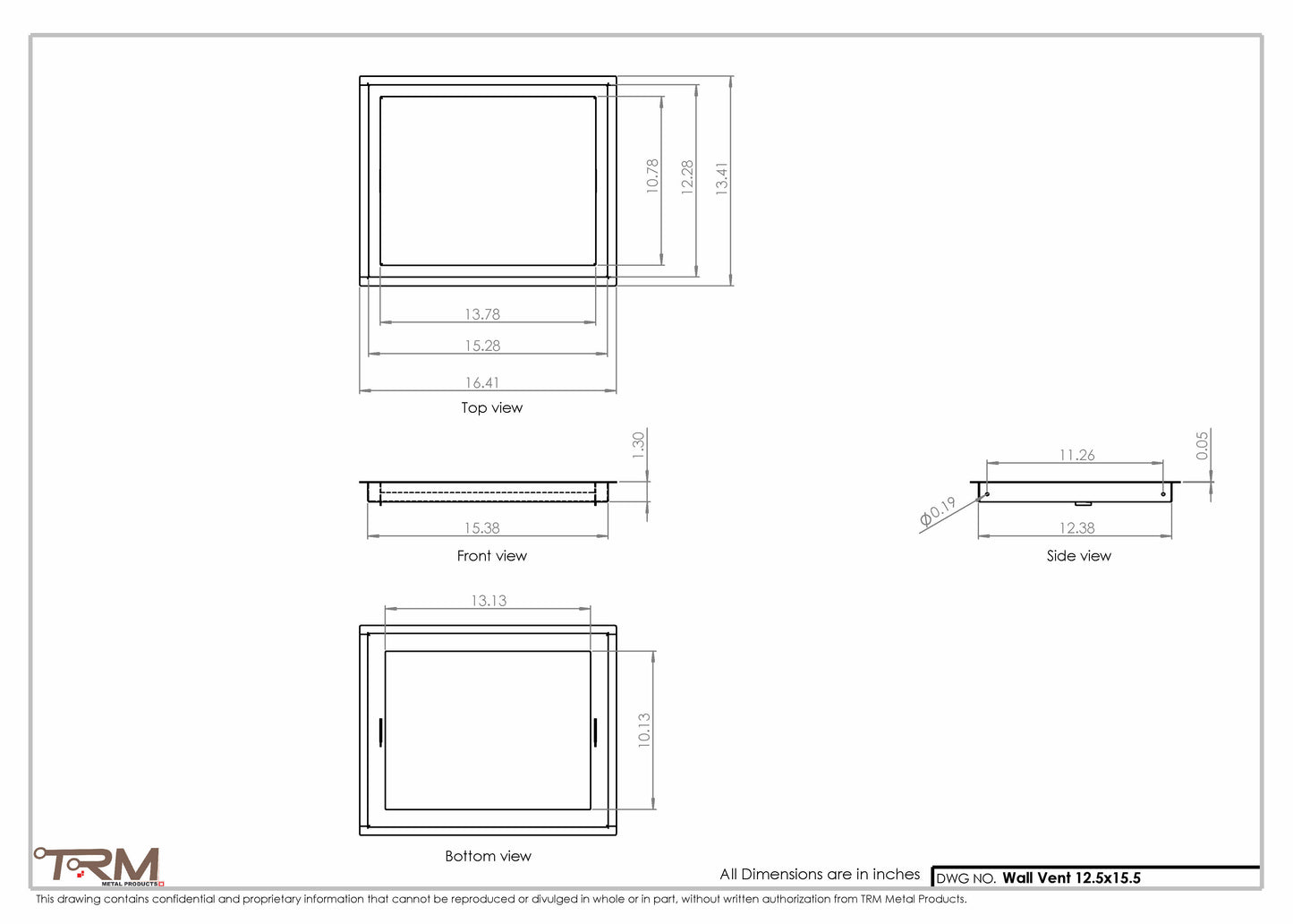 12.5x15.5 - Wall Vent - Modern Vent Cover -  Return Air Vent - TRM Metal  15.5x12.5