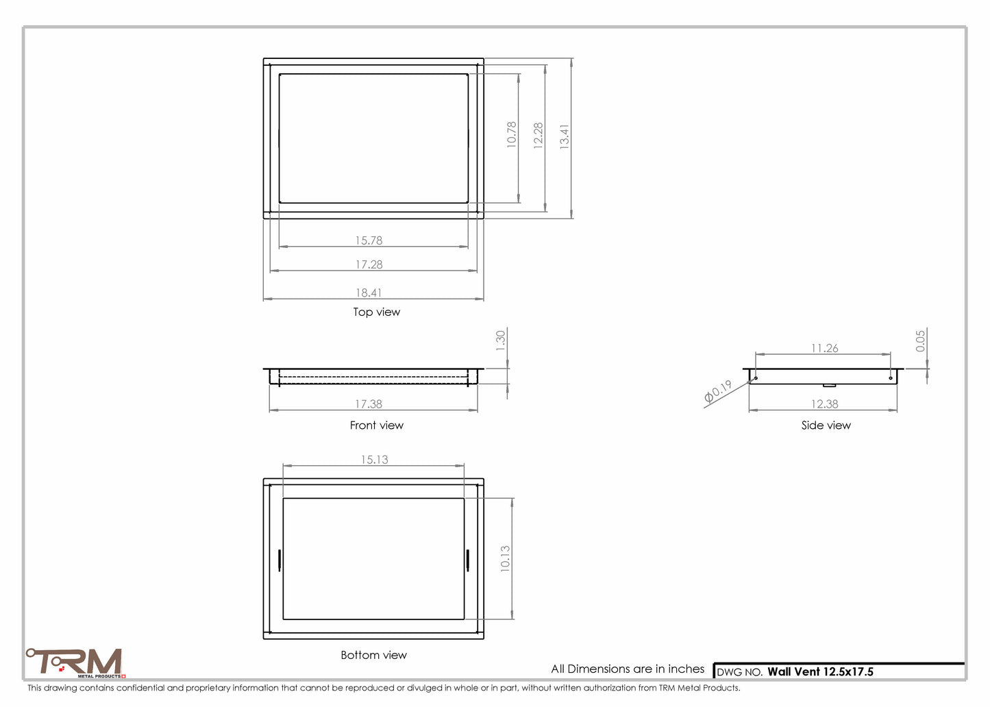 12.5x17.5 - Wall Vent - Modern Vent Cover -  Return Air Vent - TRM Metal  17.5x12.5