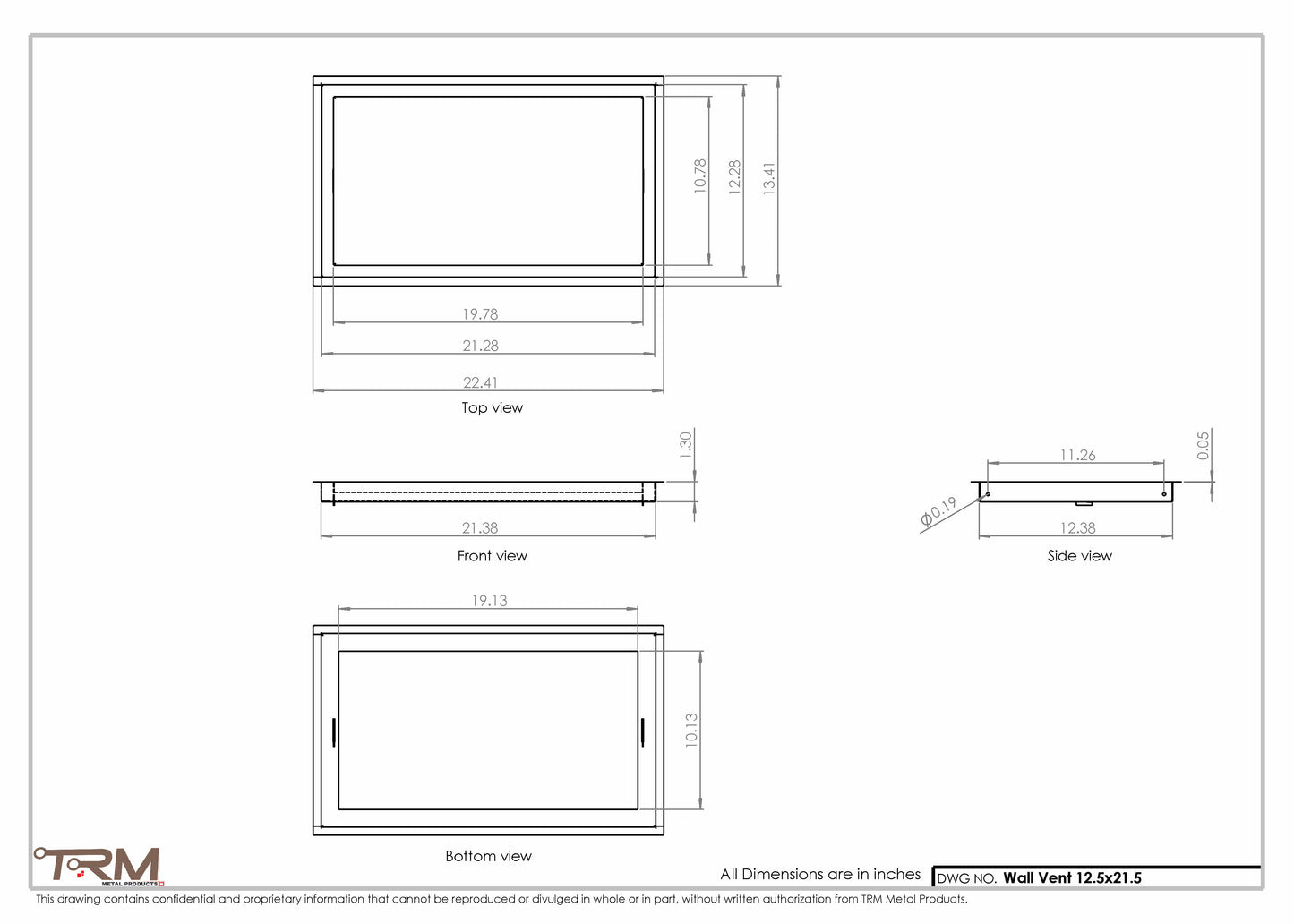 12.5x21.5 - Wall Vent - Modern Vent Cover -  Return Air Vent - TRM Metal  21.5x12.5