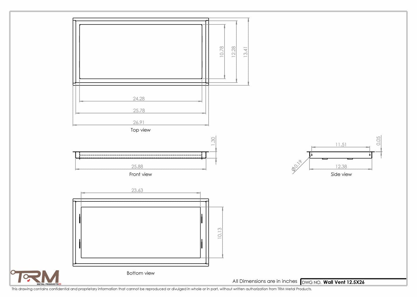 12.5x26 - Wall Vent - Modern Vent Cover -  Return Air Vent - TRM Metal  26x12.5