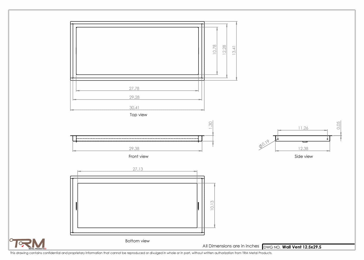 12.5x29.5 - Wall Vent - Modern Vent Cover -  Return Air Vent - TRM Metal  29.5x12.5