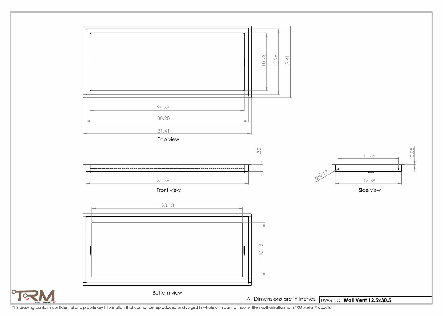 12.5x30.5 - Wall Vent - Modern Vent Cover -  Return Air Vent - TRM Metal  30.5x12.5