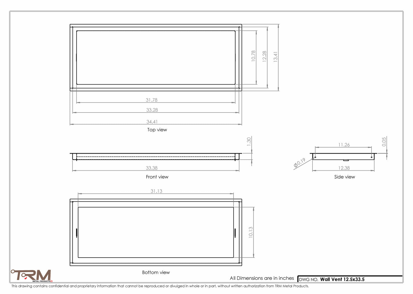 12.5x33.5 - Wall Vent - Modern Vent Cover -  Return Air Vent - TRM Metal  33.5x12.5