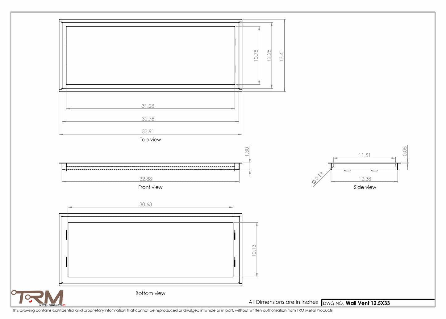 12.5x33 - Wall Vent - Modern Vent Cover -  Return Air Vent - TRM Metal  33x12.5
