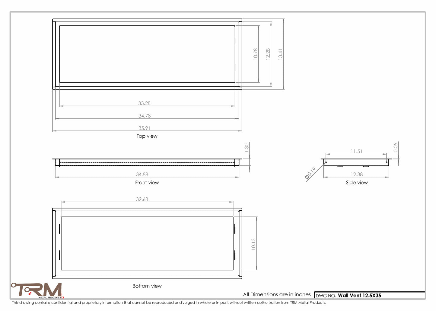 12.5x35 - Wall Vent - Modern Vent Cover -  Return Air Vent - TRM Metal  35x12.5