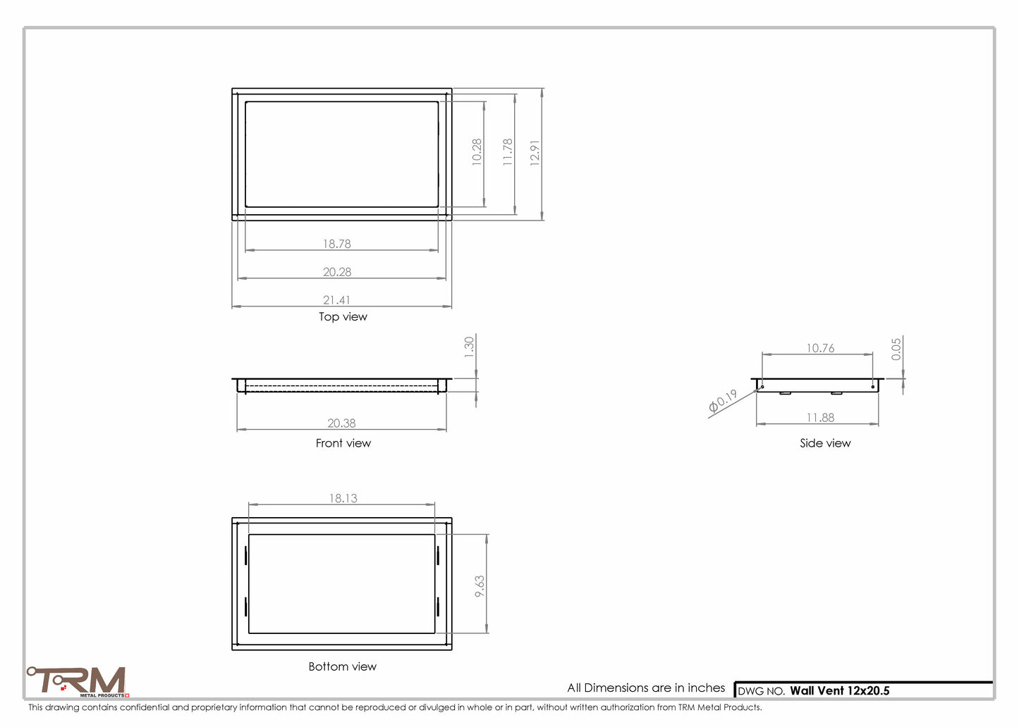 12x20.5 - Wall Vent - Modern Vent Cover -  Return Air Vent - TRM Metal  20.5x12