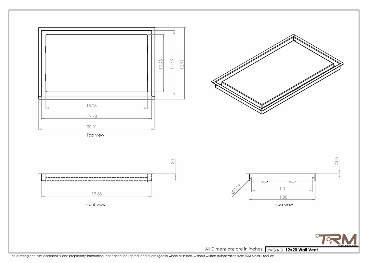 12x20 - Wall Vent - Modern Vent Cover - TRM Metal (20x12)