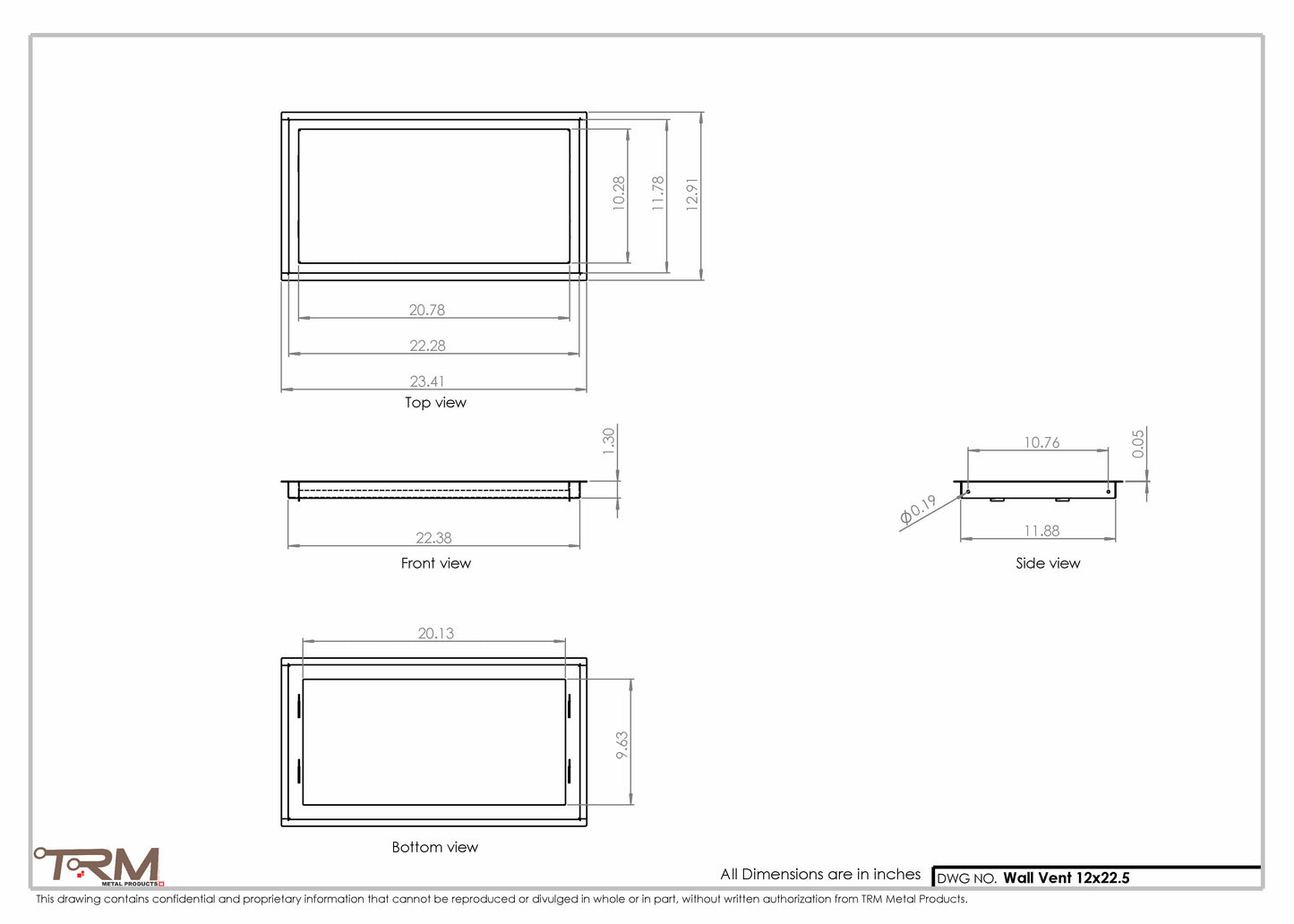 12x22.5 - Wall Vent - Modern Vent Cover -  Return Air Vent - TRM Metal  22.5x12