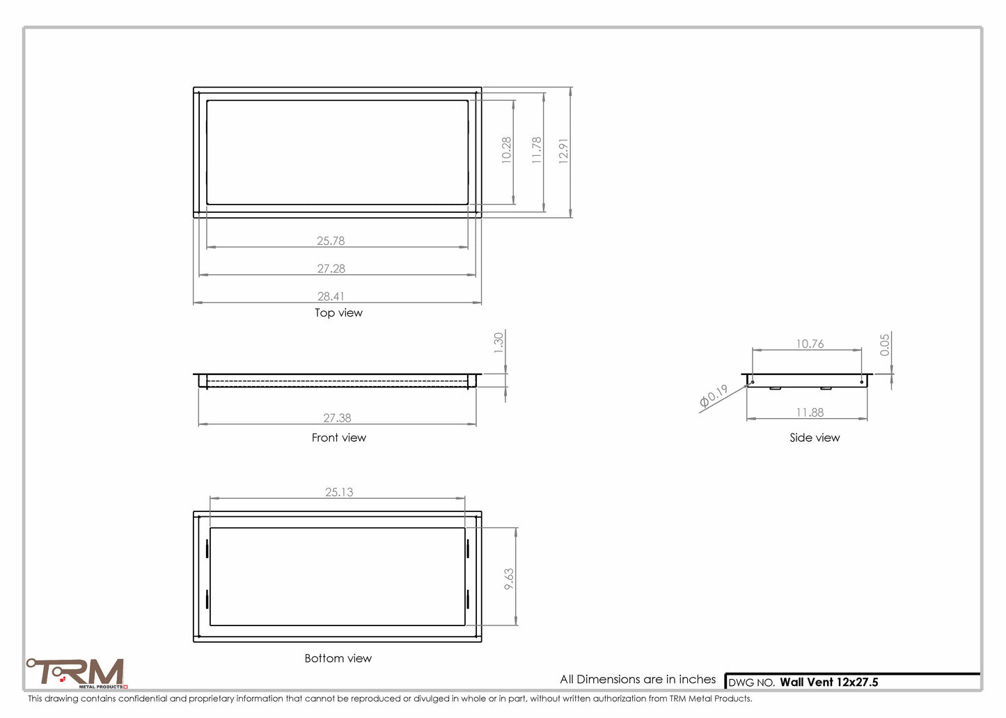 12x27.5 - Wall Vent - Modern Vent Cover -  Return Air Vent - TRM Metal  27.5x12