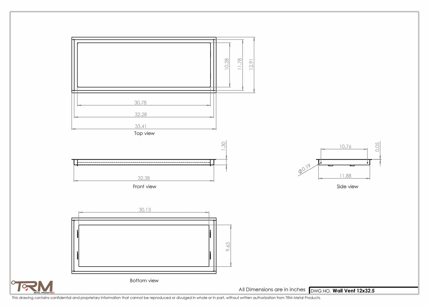 12x32.5 - Wall Vent - Modern Vent Cover -  Return Air Vent - TRM Metal  32.5x12