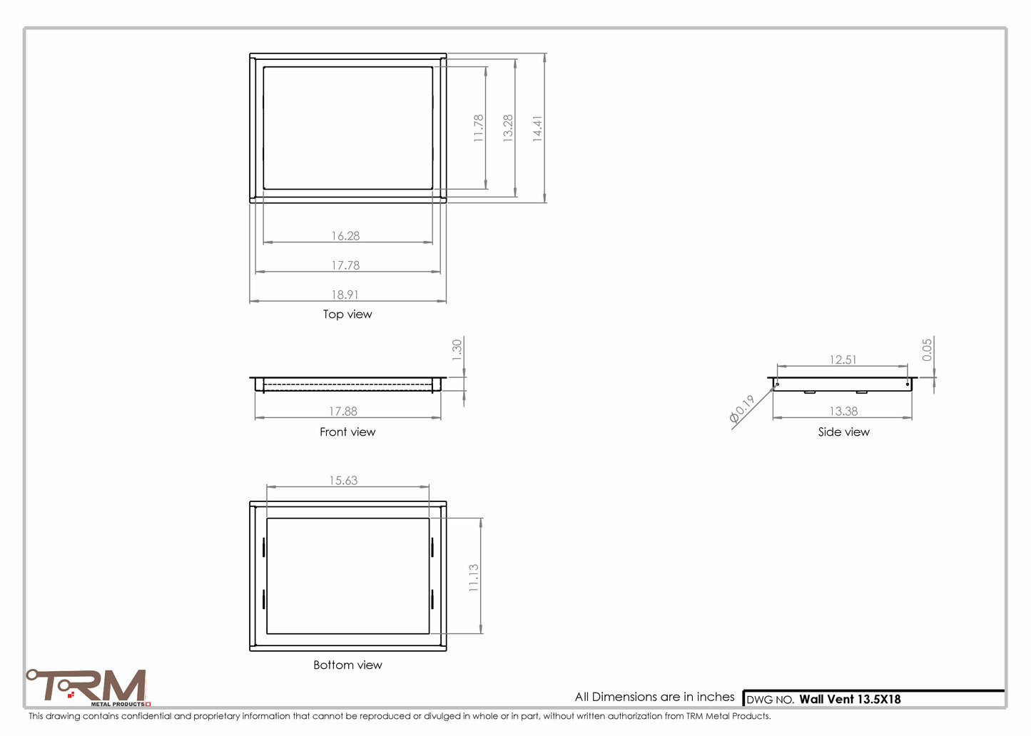 13.5x18 - Wall Vent - Modern Vent Cover -  Return Air Vent - TRM Metal  18x13.5