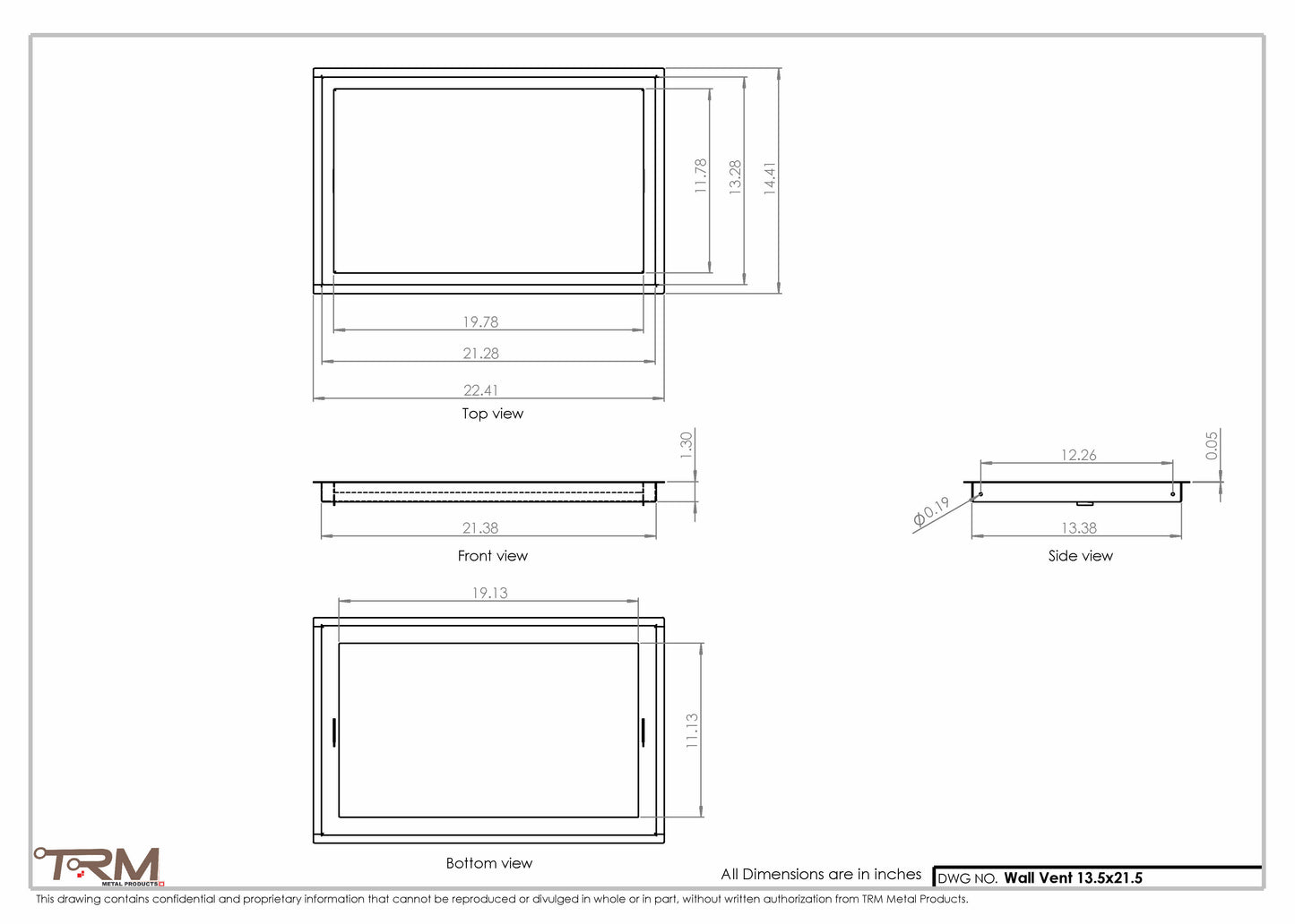 13.5x21.5 - Wall Vent - Modern Vent Cover -  Return Air Vent - TRM Metal  21.5x13.5