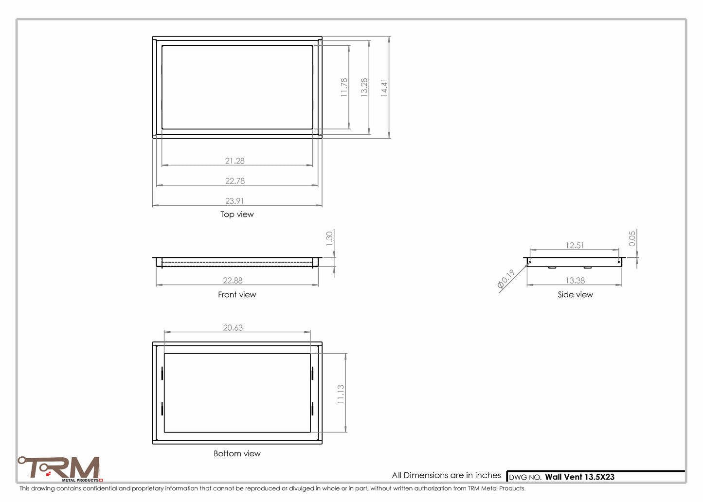 13.5x23 - Wall Vent - Modern Vent Cover -  Return Air Vent - TRM Metal  23x13.5