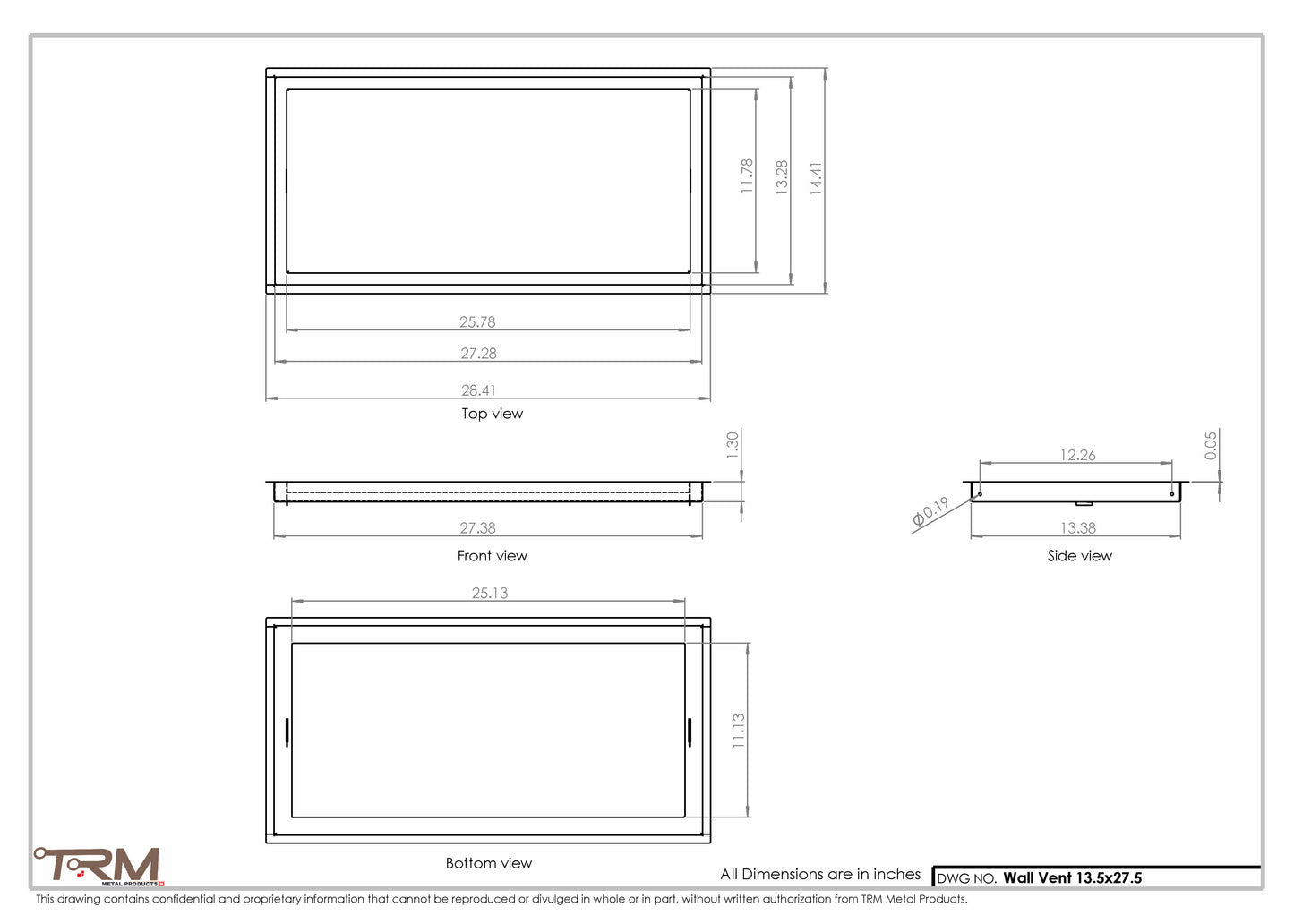 13.5x27.5 - Wall Vent - Modern Vent Cover -  Return Air Vent - TRM Metal  27.5x13.5