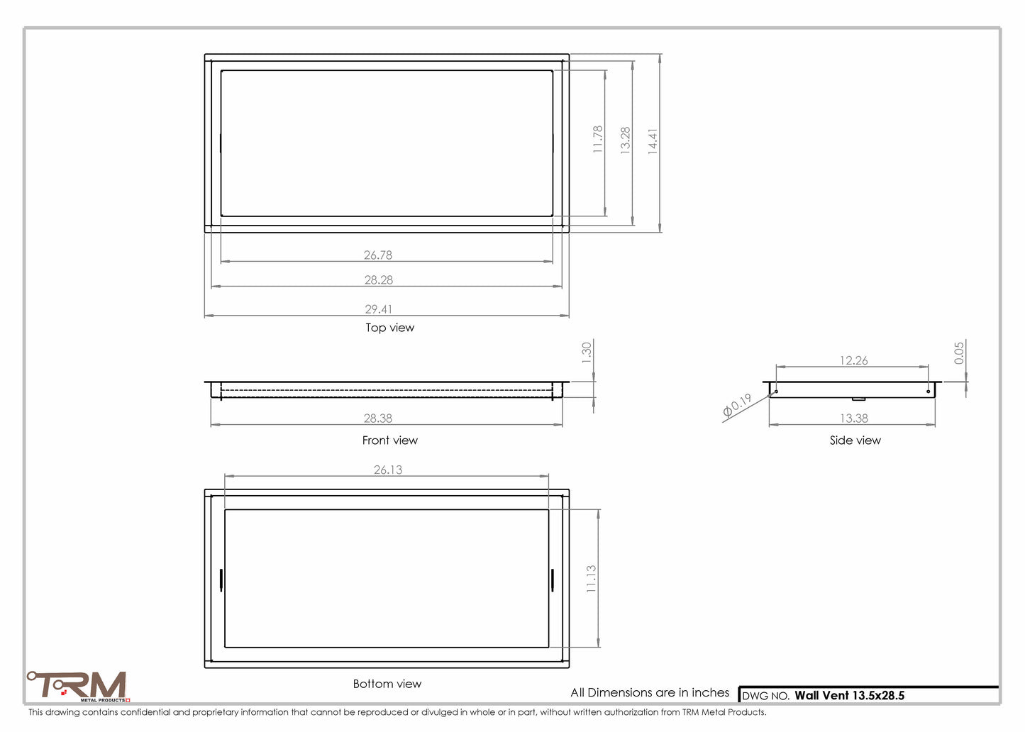 13.5x28.5 - Wall Vent - Modern Vent Cover -  Return Air Vent - TRM Metal  28.5x13.5