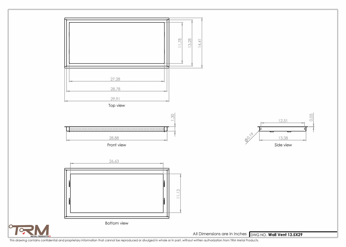 13.5x29 - Wall Vent - Modern Vent Cover -  Return Air Vent - TRM Metal  29x13.5