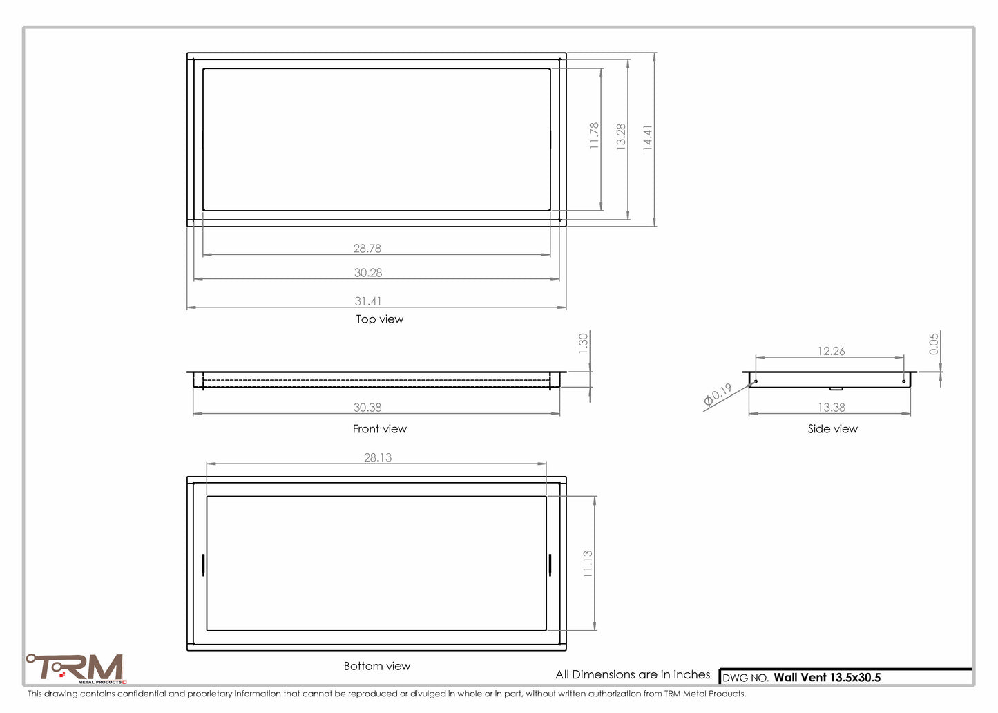 13.5x30.5 - Wall Vent - Modern Vent Cover -  Return Air Vent - TRM Metal  30.5x13.5