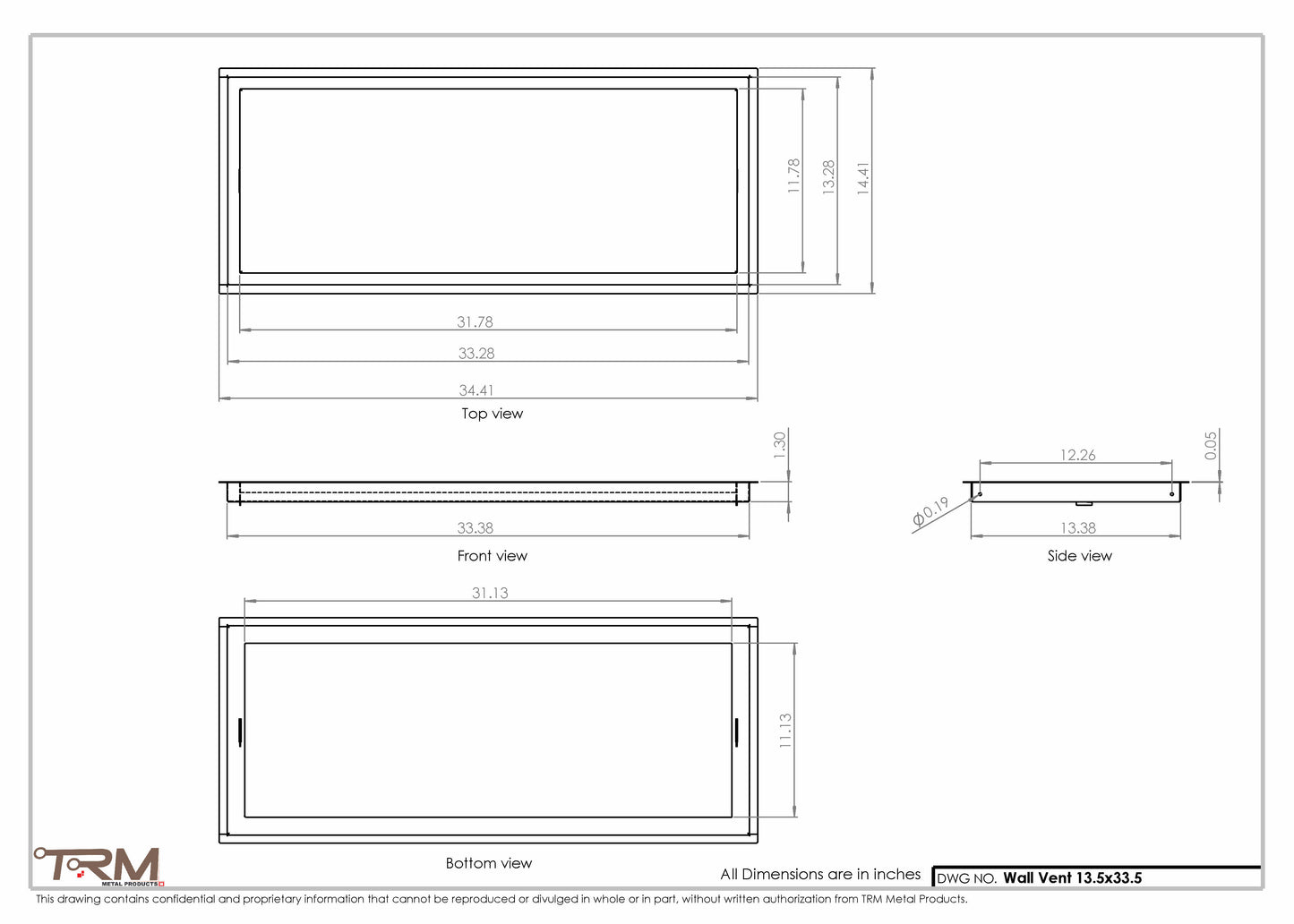 13.5x33.5 - Wall Vent - Modern Vent Cover -  Return Air Vent - TRM Metal  33.5x13.5