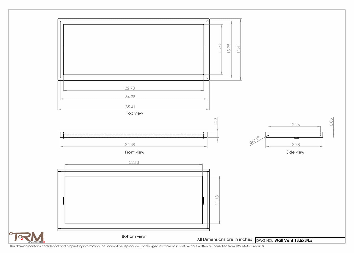 13.5x34.5 - Wall Vent - Modern Vent Cover -  Return Air Vent - TRM Metal  34.5x13.5