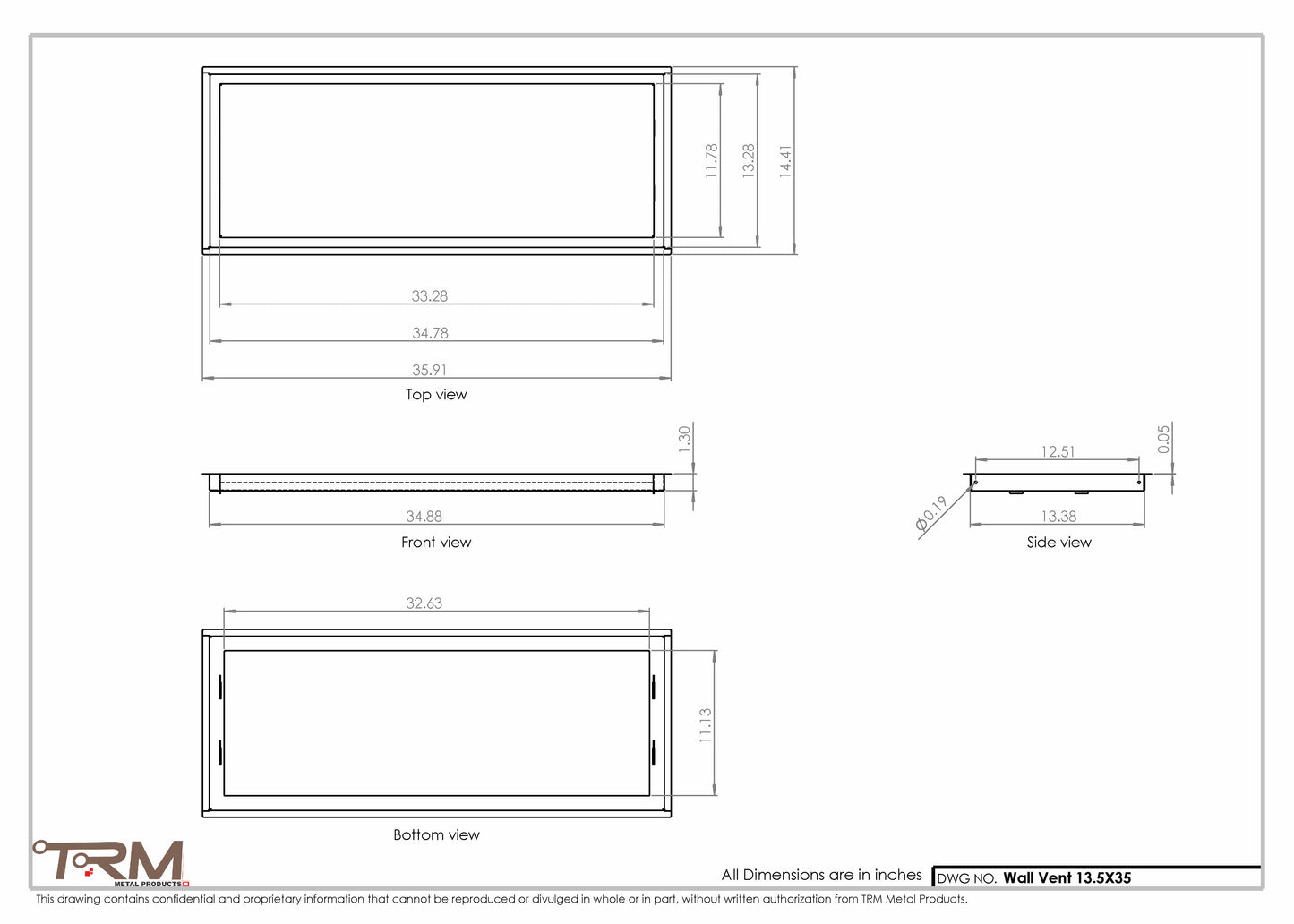 13.5x35 - Wall Vent - Modern Vent Cover -  Return Air Vent - TRM Metal  35x13.5