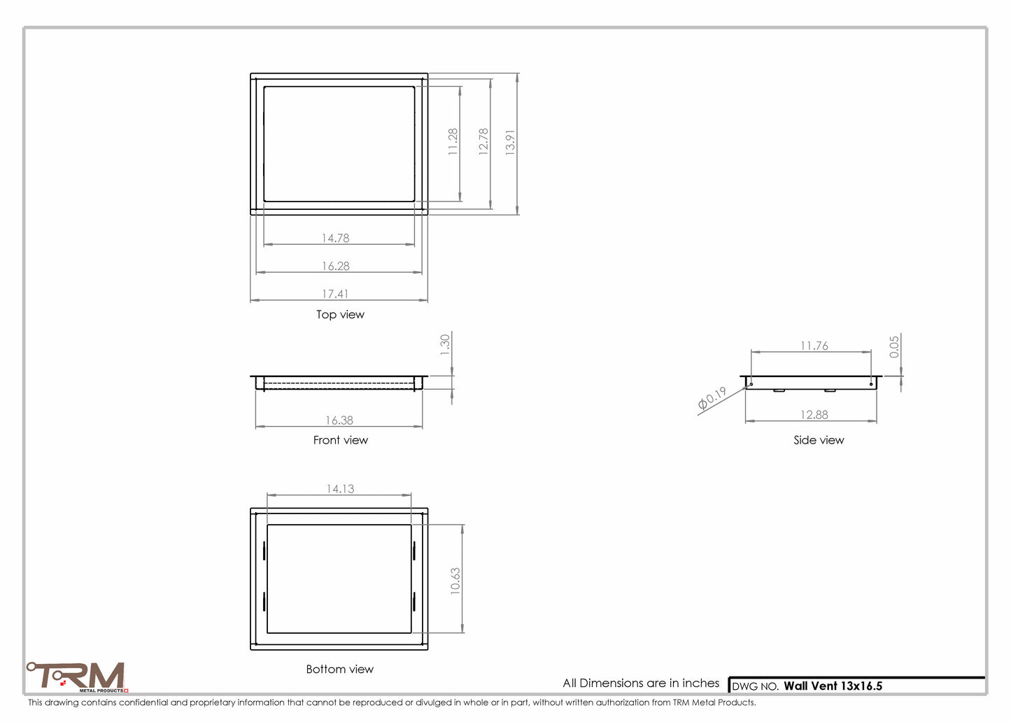 13x16.5 - Wall Vent - Modern Vent Cover -  Return Air Vent - TRM Metal  16.5x13