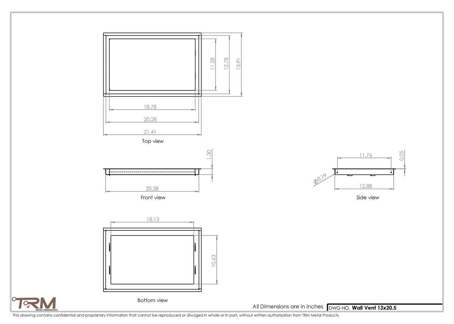 13x20.5 - Wall Vent - Modern Vent Cover -  Return Air Vent - TRM Metal  20.5x13