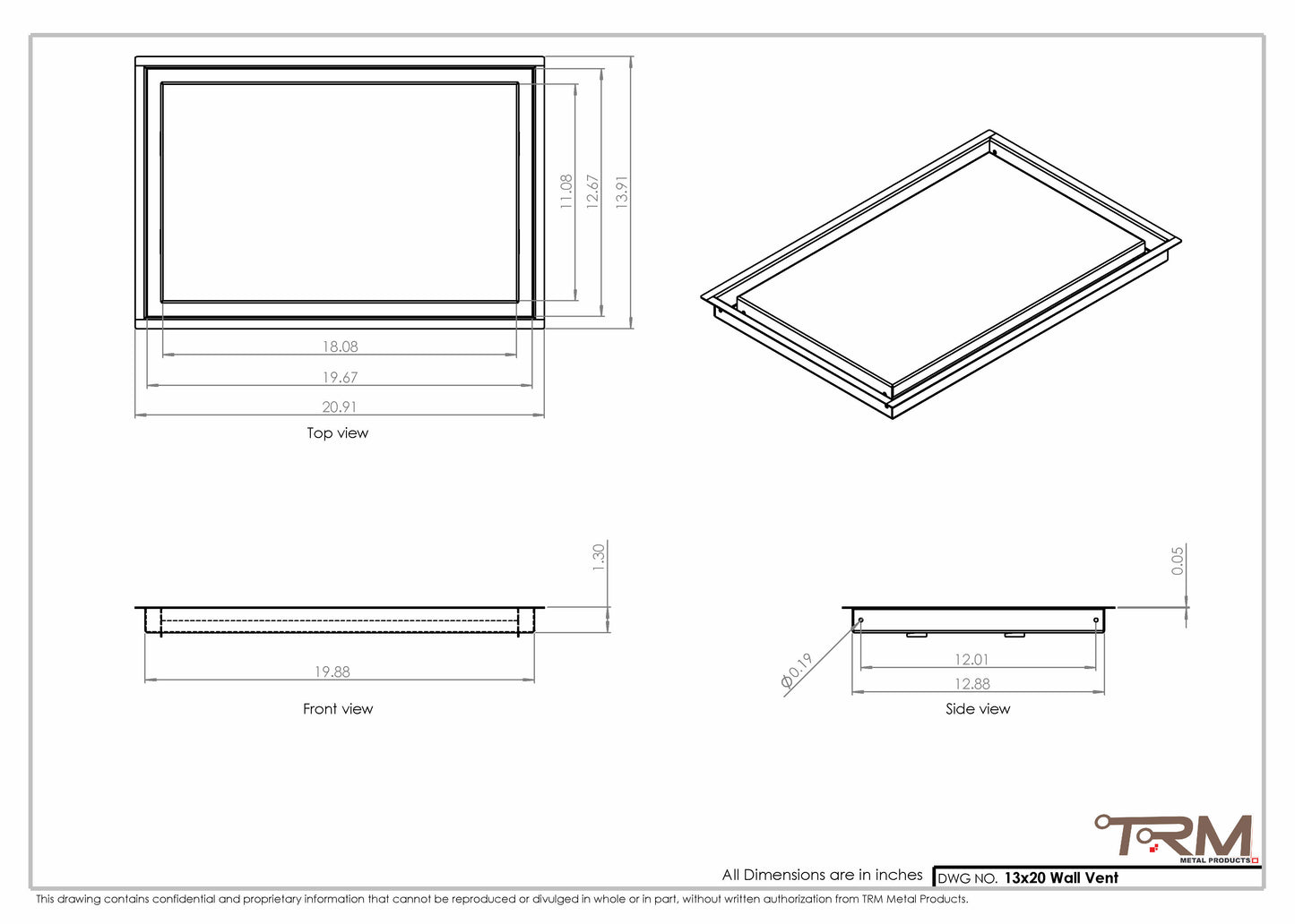 13x20 - Wall Vent - Modern Vent Cover -  Return Air Vent - TRM Metal  20x13
