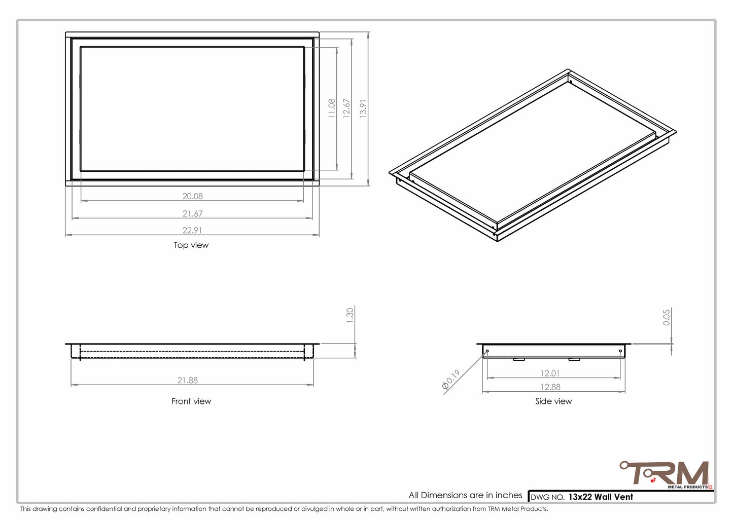 13x22 - Wall Vent - Modern Vent Cover -  Return Air Vent - TRM Metal  22x13