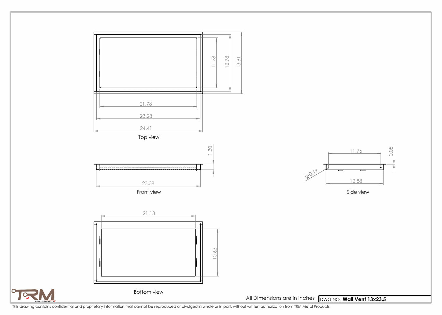 13x23.5 - Wall Vent - Modern Vent Cover -  Return Air Vent - TRM Metal  23.5x13