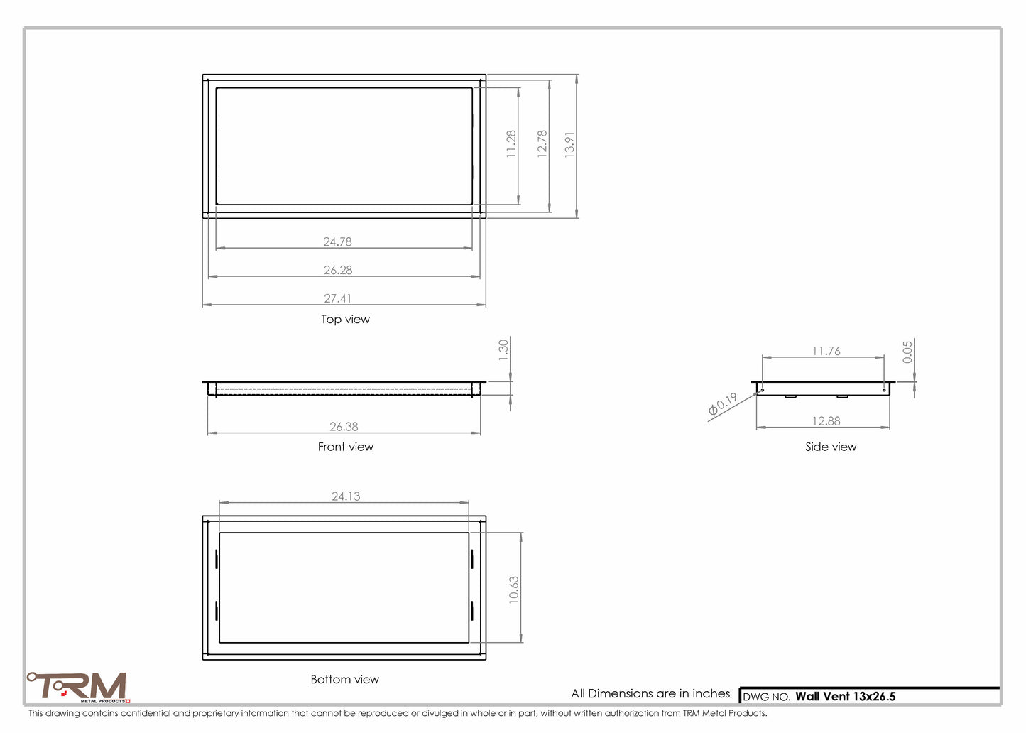 13x26.5 - Wall Vent - Modern Vent Cover -  Return Air Vent - TRM Metal  26.5x13