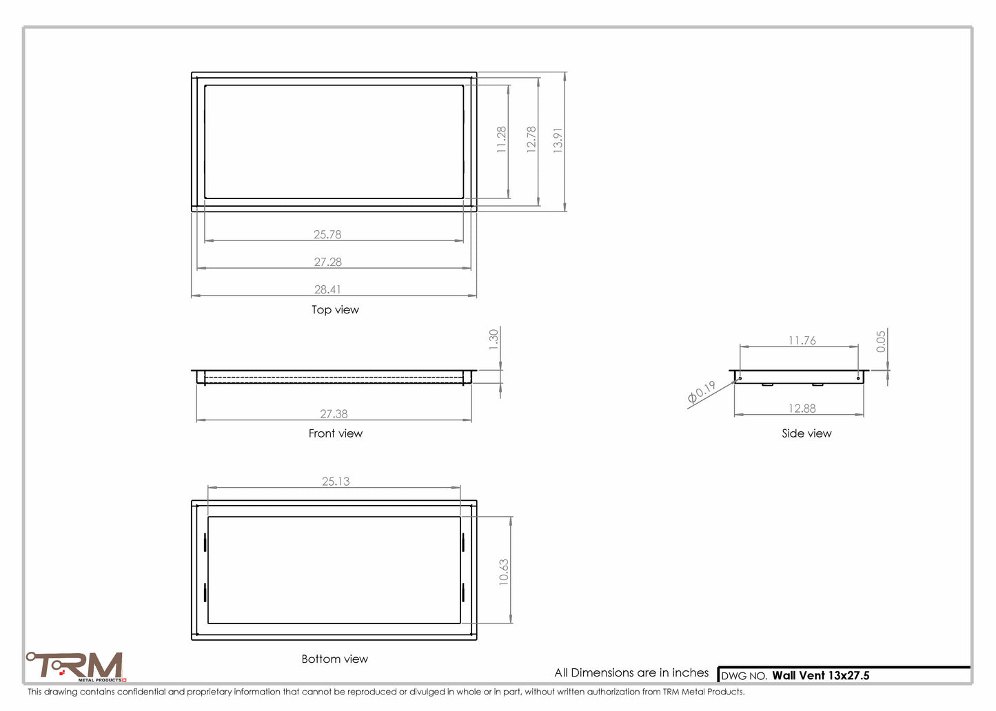 13x27.5 - Wall Vent - Modern Vent Cover -  Return Air Vent - TRM Metal  27.5x13