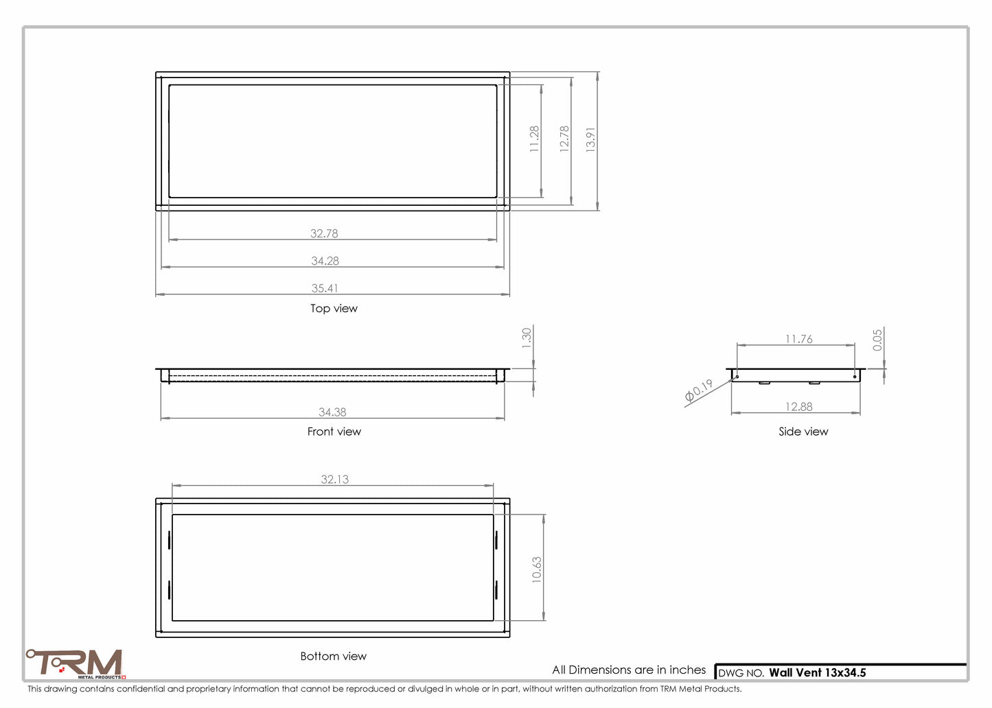 13x34.5 - Wall Vent - Modern Vent Cover -  Return Air Vent - TRM Metal  34.5x13