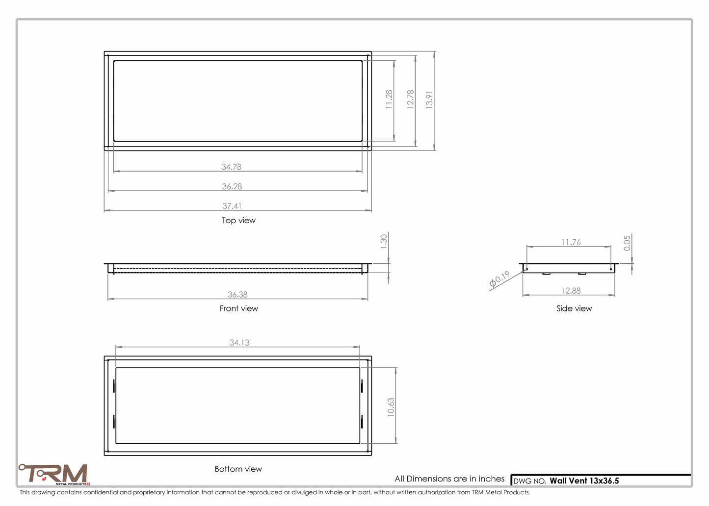 13x36.5 - Wall Vent - Modern Vent Cover -  Return Air Vent - TRM Metal  36.5x13
