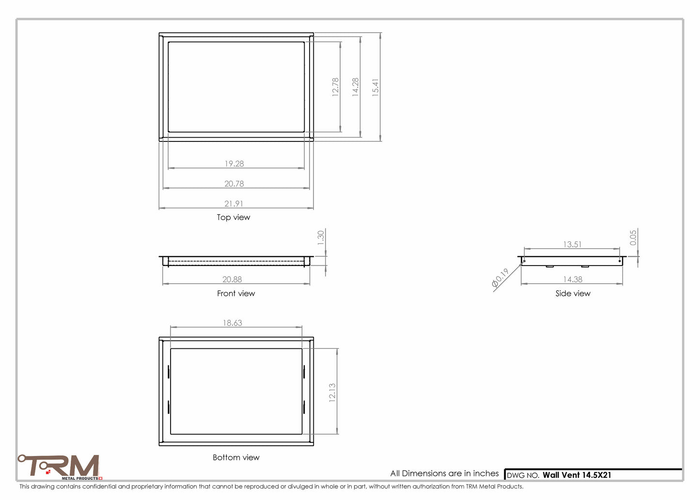 14.5x21 - Wall Vent - Modern Vent Cover -  Return Air Vent - TRM Metal  21x14.5
