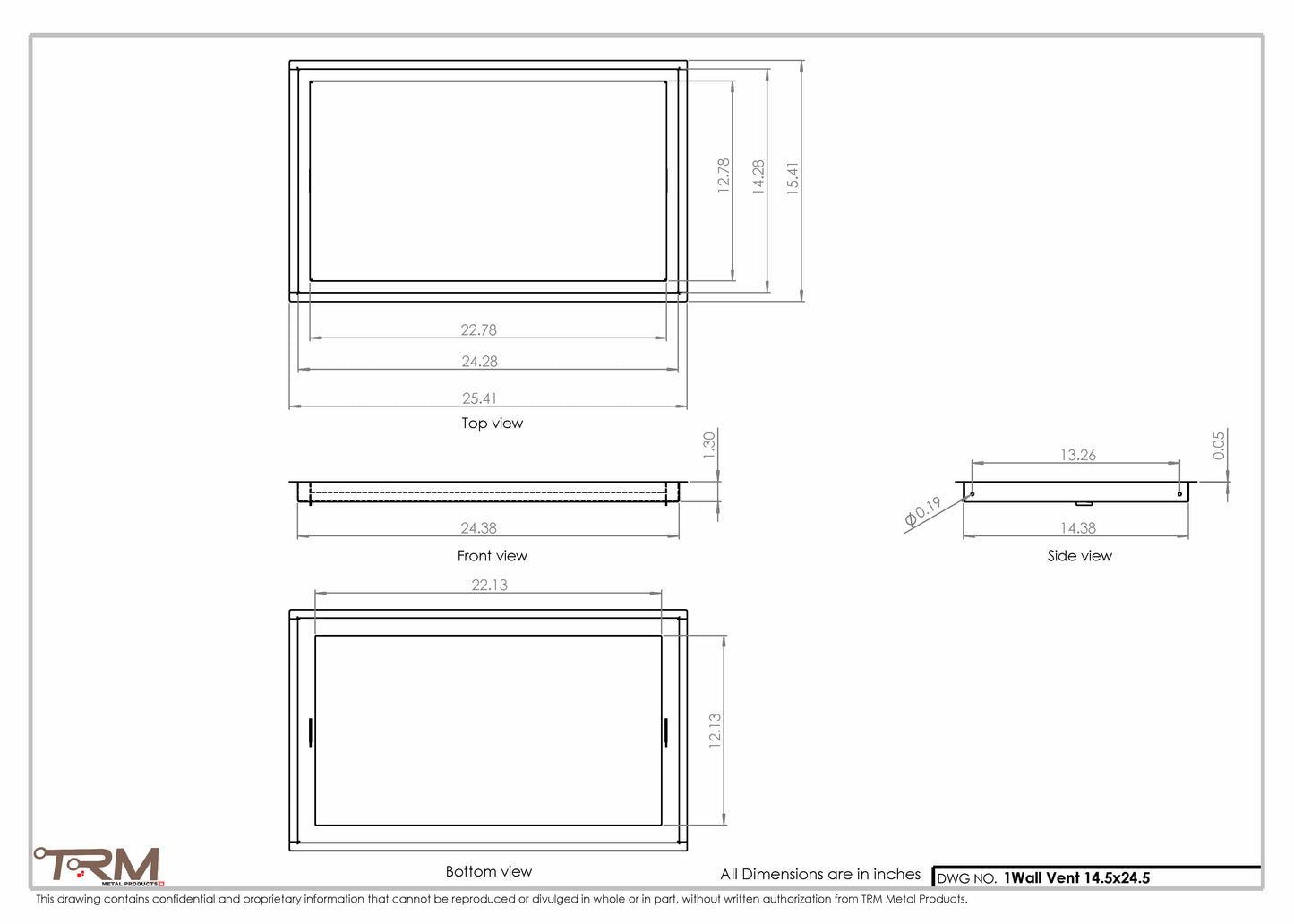 14.5x24.5 - Wall Vent - Modern Vent Cover -  Return Air Vent - TRM Metal  24.5x14.5
