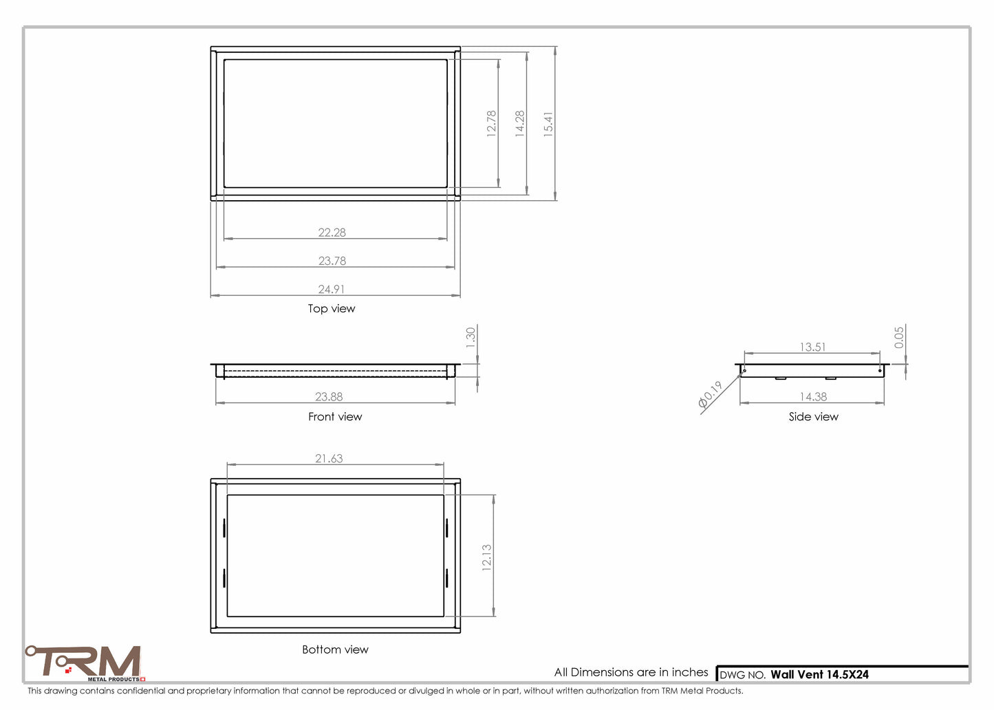 14.5x24 - Wall Vent - Modern Vent Cover -  Return Air Vent - TRM Metal  24x14.5