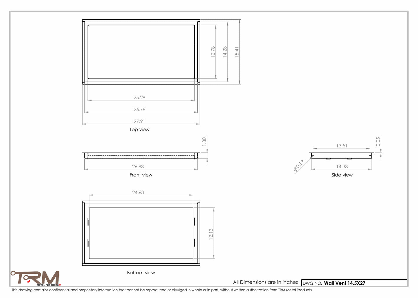14.5x27 - Wall Vent - Modern Vent Cover -  Return Air Vent - TRM Metal  27x14.5