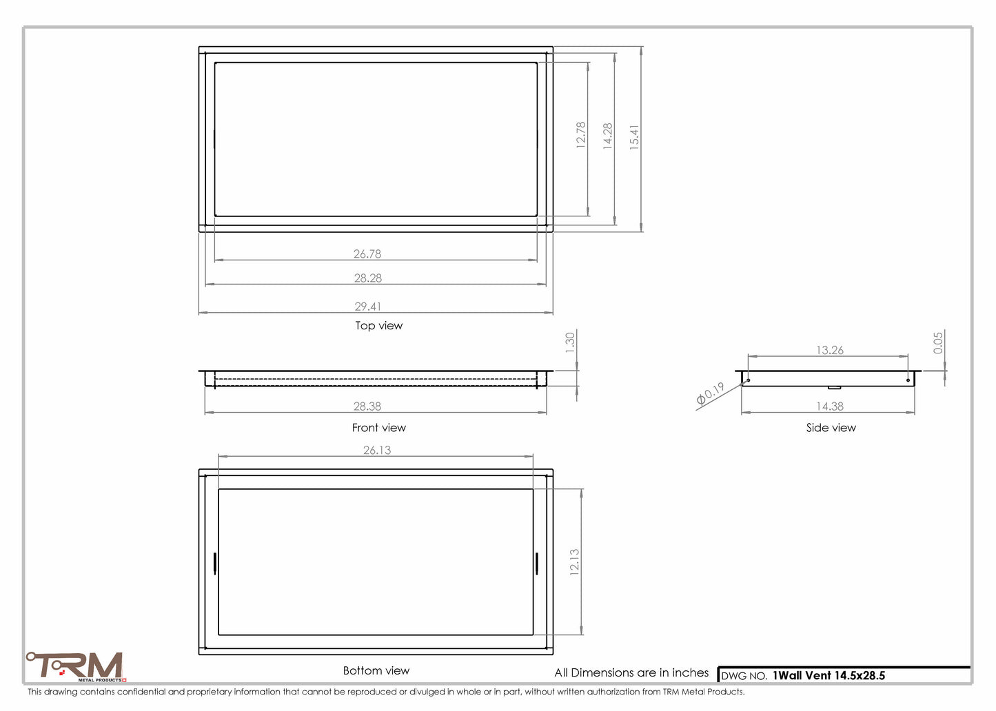 14.5x28.5 - Wall Vent - Modern Vent Cover -  Return Air Vent - TRM Metal  28.5x14.5