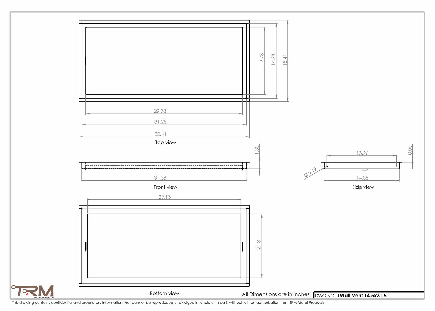 14.5x31.5 - Wall Vent - Modern Vent Cover -  Return Air Vent - TRM Metal  31.5x14.5