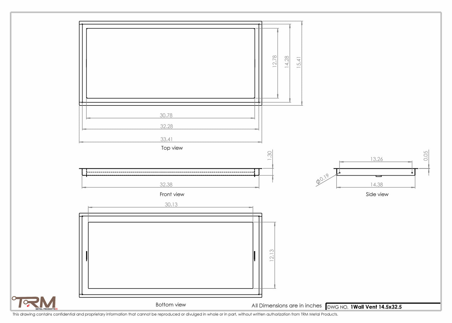 14.5x32.5 - Wall Vent - Modern Vent Cover -  Return Air Vent - TRM Metal  32.5x14.5