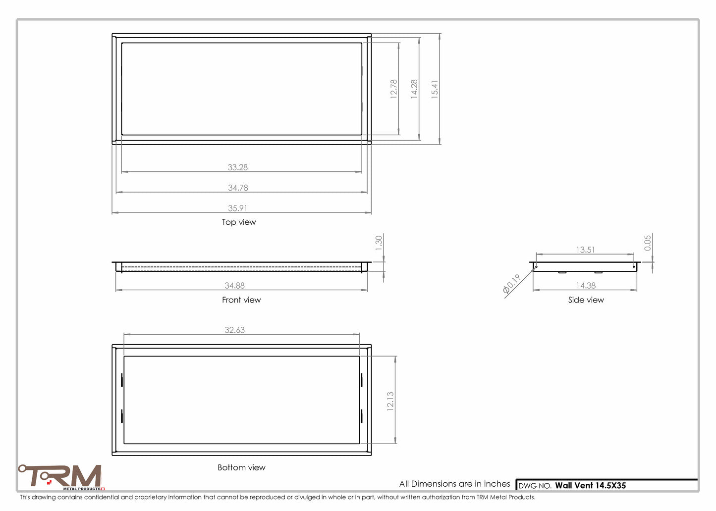 14.5x35 - Wall Vent - Modern Vent Cover -  Return Air Vent - TRM Metal  35x14.5