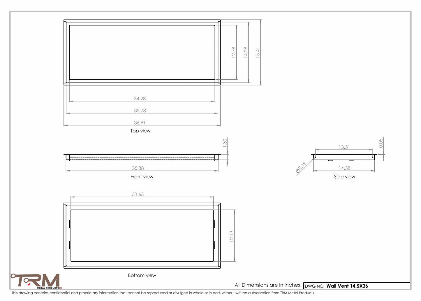 14.5x36 - Wall Vent - Modern Vent Cover -  Return Air Vent - TRM Metal  36x14.5