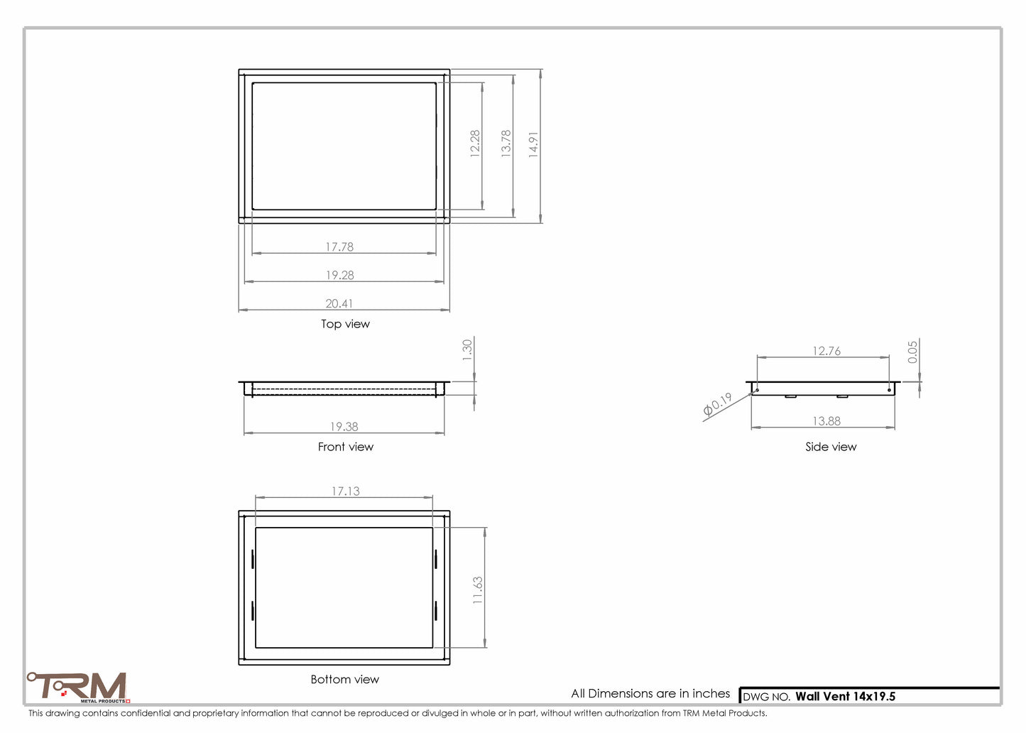 14x19.5 - Wall Vent - Modern Vent Cover -  Return Air Vent - TRM Metal  19.5x14