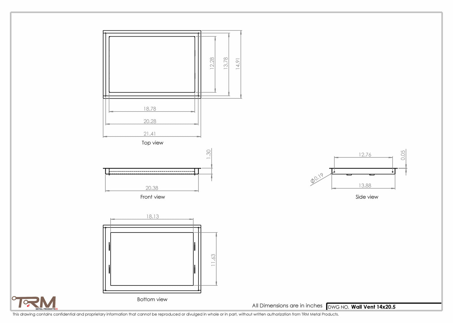 14x20.5 - Wall Vent - Modern Vent Cover -  Return Air Vent - TRM Metal  20.5x14
