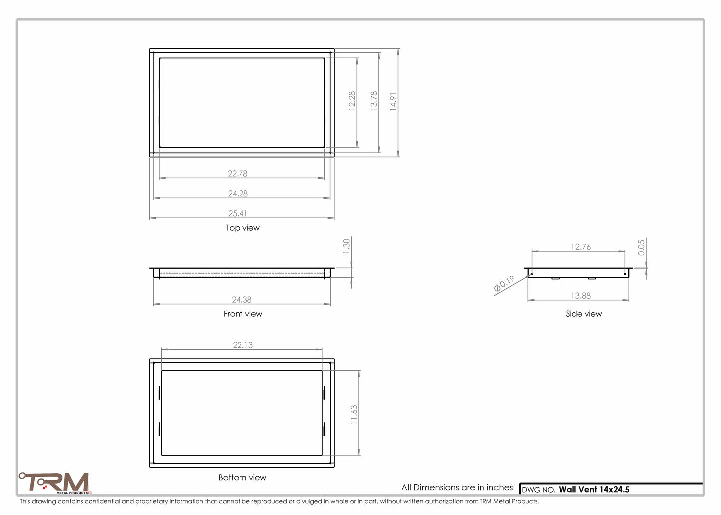 14x24.5 - Wall Vent - Modern Vent Cover -  Return Air Vent - TRM Metal  24.5x14